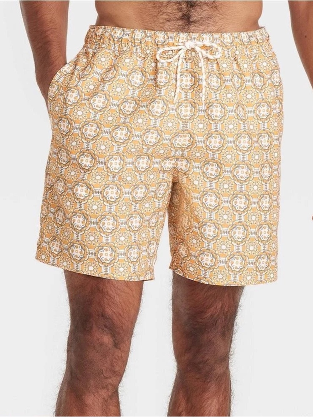 Goodfellow & Co Yellow Geometric Drawstring Swim Trunks